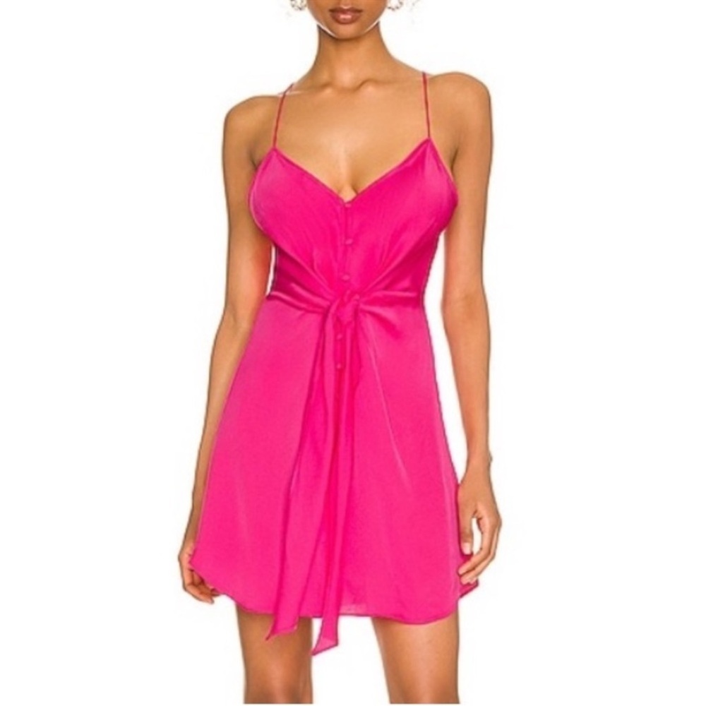 L’Academie Terina Button-Front Tie Waist Spaghetti Strap Mini Dress Size Large